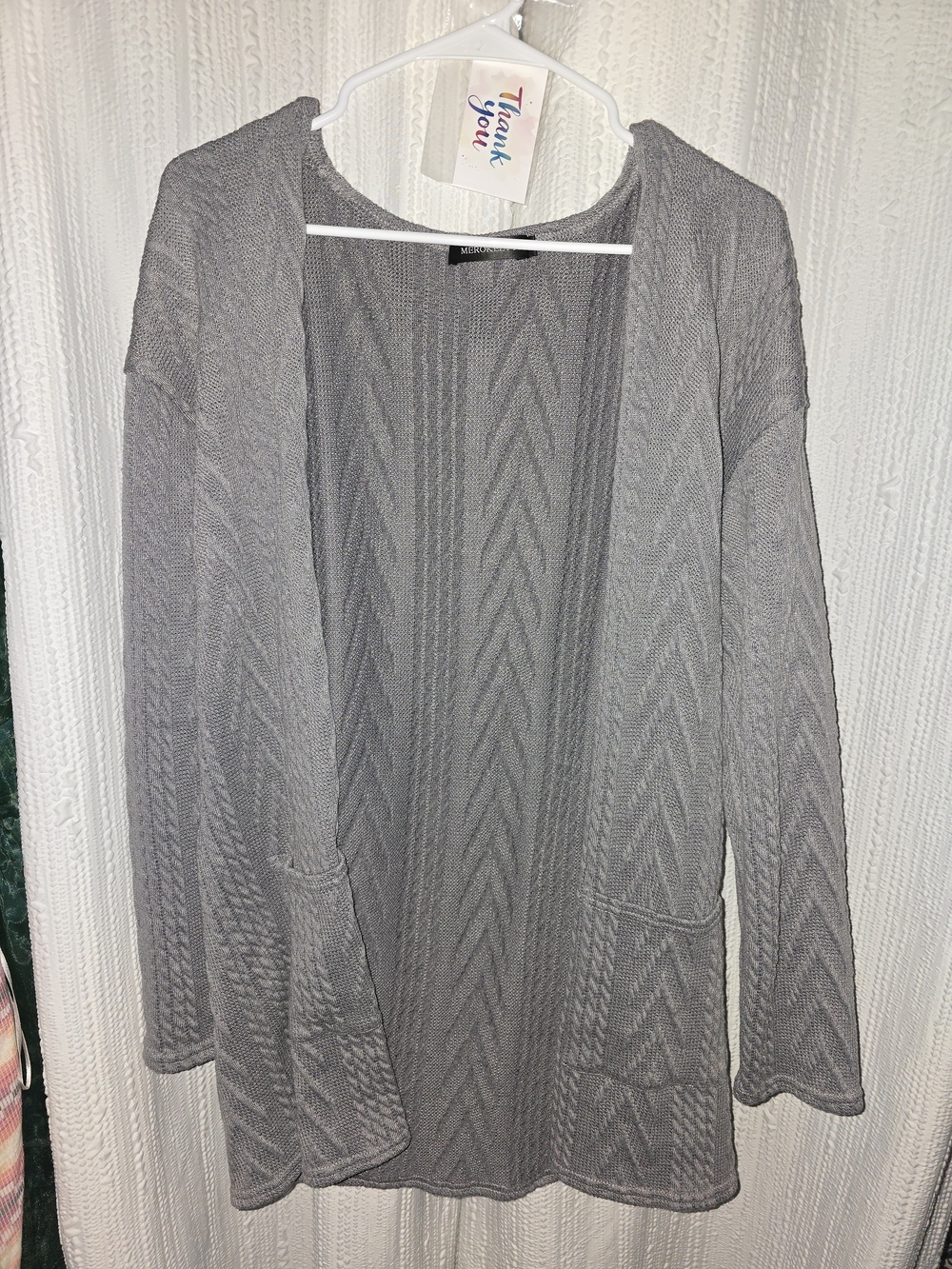 Womens LARGE Lightweight Gray Open-Front Knit Cardigan